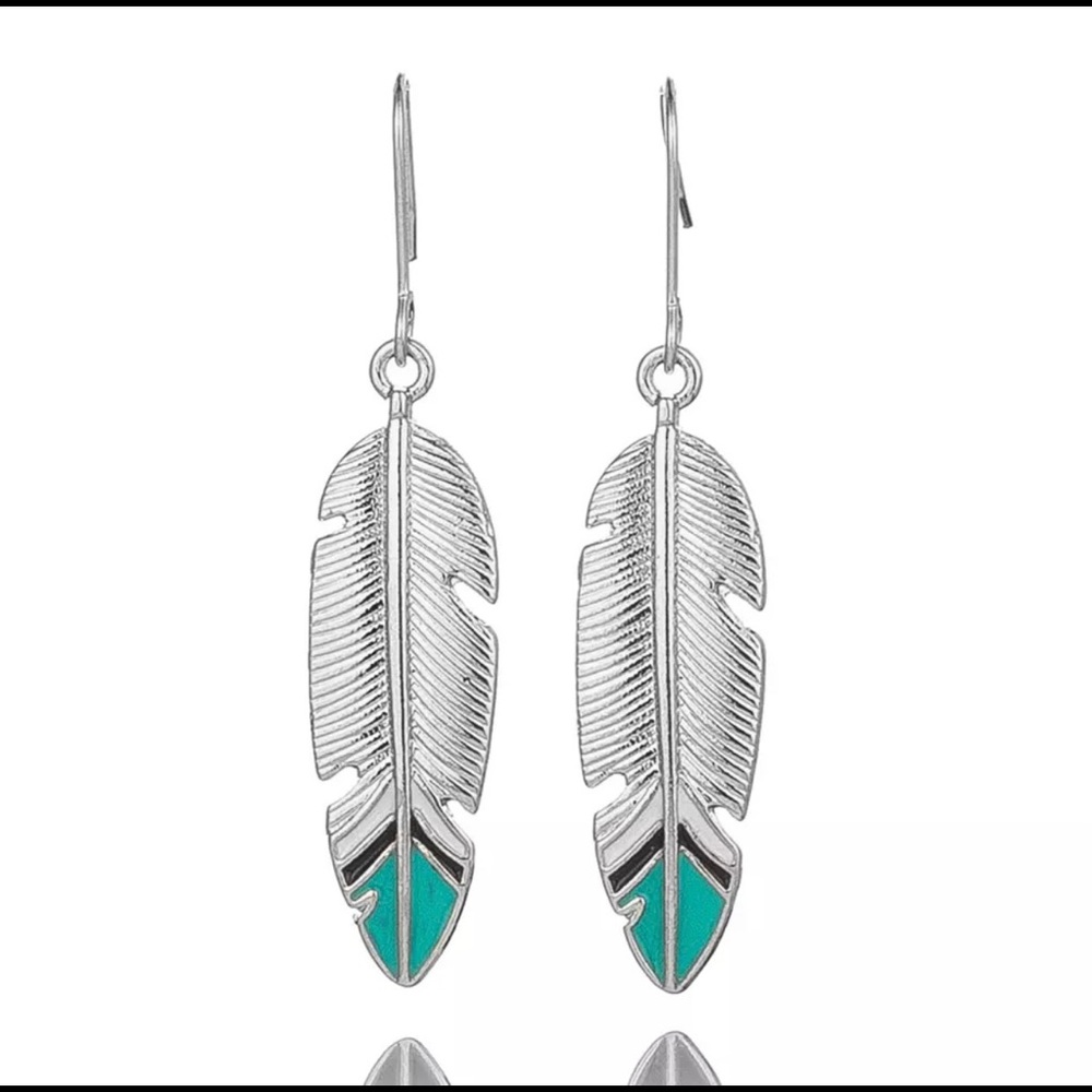 Feather Earrings Turquoise Silver Earrings Boho Chic Western Hippie Jewelry